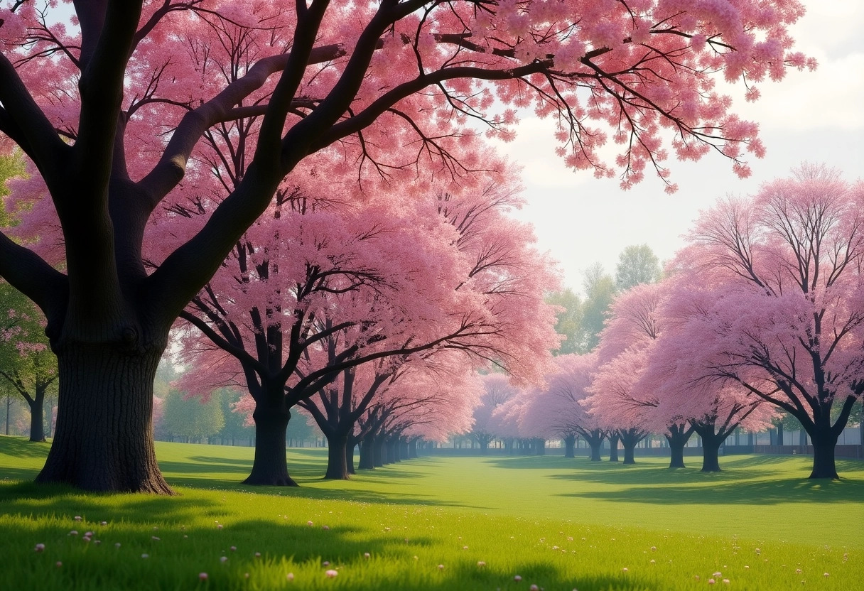 arbres fleurs roses